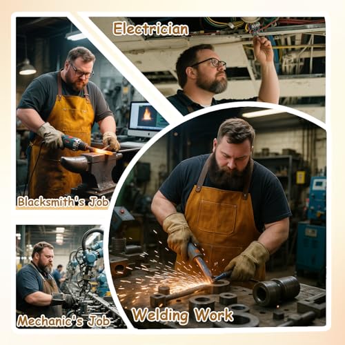 Urby Big and Tall Plus Size Work Apron: Flame Resistant Leather Welding Apron, Wood and Workshop Canvas. Butcher Rubber. - style: Plus Size: Leather