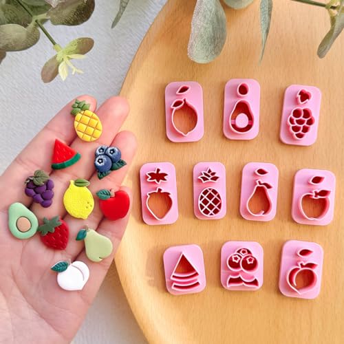 Keoker Fruit Clay Cutters, Studs Polymer Clay Cutters, 10 Shapes Fruit Clay Earrings Cutters, Strawberry Clay Cutter, Clay Cutters for Earrings Jewelry Making - color: Fruit