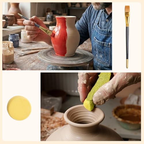 Set of 19 Wool Soft Pottery Glaze Brushes Tool for Ceramic Glazing Acrylic Watercolor Oil Painting, Includes Sponge, Mop, Hake, Sumi, Fan, Fine Brush Bristle for Clay Kiln Blending Supplies - color: 14pcs