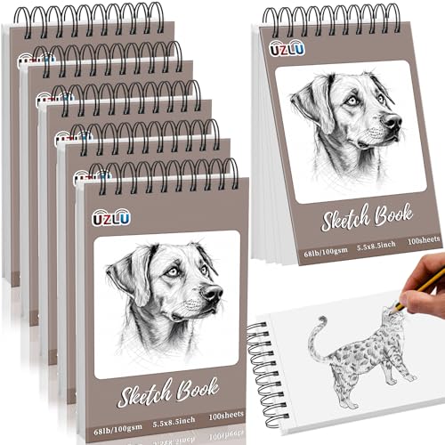 6 Pcs Sketch Book Bulk 5.5 x 8.5 In 600 Sheets Top Spiral Bound Sketch Pad Drawing Paper 100 Sheets Each Acid Free Mixed Media Sketchbook 68lb/100gsm Art Supplies for Beginner Artist - size: 5.5x8.5in, style: Total 600 sheets-6pcs