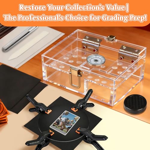 DEDC Card Cleaning Kit Flattening Restoration Repair Care Sport Card with Heat Pen, Acrylic Humidor and Accessories – Complete Solution for TCG Collectors and Enthusiasts Alpha - style: DEDC ALPHA