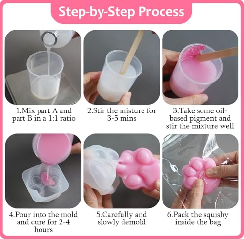 MUBYOK 17.64oz Liquid Silicone Taba Squishy Starter kit-DIY Your Own Super Soft FuFu Squishies with 1:1 AB Rubber Squishy,Cat Paw & Hamster Molds-Stress Relief Gifts for Beginners & Adults