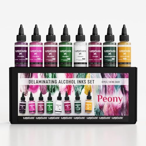 KAMENSKAYA Delaminating Alcohol Inks - Delaminating Ink Set 'Peony' - 8 pcs. 1 Fl Oz (30 ml) Each - color: Peony