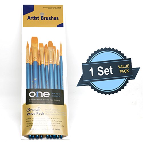 1 Set of 10 Pieces Synthetic Hair Paint Brushes, Blue, for Acrylic, Oil and Watercolor Painting - size: 1 Set