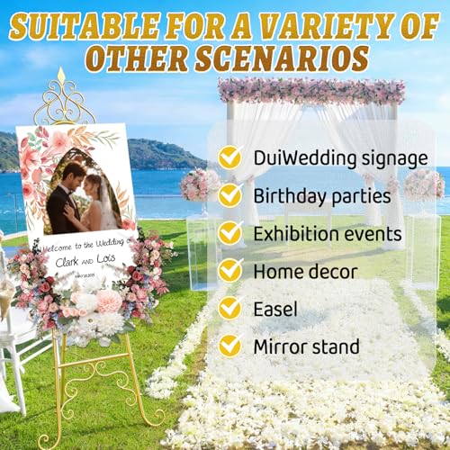 Gold Easel Stand for Wedding Sign - 59" H x 22" L x 20" W Adjustable Metal Floor Easel with Chain Support, Heavy Duty Display Standing Easel for Mirror, Picture Frame, Poster, Birthday & Exhibition Decor