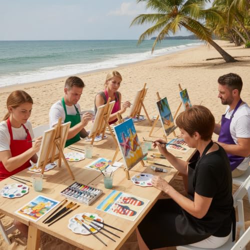 Cholemy 6 Set Paint and Sip Kit for Adults 8"x 10" Pre Drawn Canvas Painting with Wooden Easel Acrylic Paint Wash Cup Brushes Palette Apron for Painting DIY Adult's Date Party Supplies(Hawaii) - style: Hawaii
