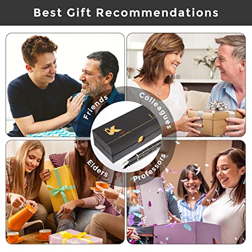 Tiankool Luxury Fountain Pen,Fine Nib, Exquisite Pen Gift Set for Men&Women-Includes 10 Ink Cartridges&Ink Converter- Nice Pens - Black - Gold Plaid - color: Black - Gold Plaid