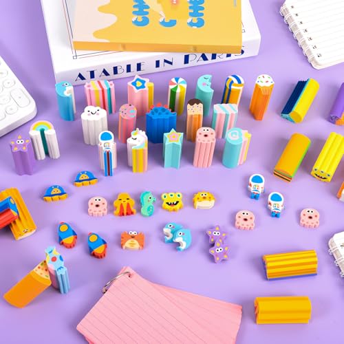 LiYiQ 60 Pcs Cute Eraser for Pencils Bulk Cute Supplies Kawaii Erasers for Classroom Fun Erasers for Classroom Supplies Party Favors Gift