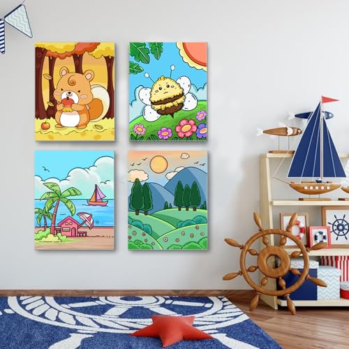 10Pcs Paint and Sip kits for Boys Girls Kids,Pre Drawn Canvas for Kids,Cute Pre Stretched Painting Canvas with Pictures to DIY Acrylic Painting Kits Christmas Party Night,8x10 Painting Canvas for Kids
