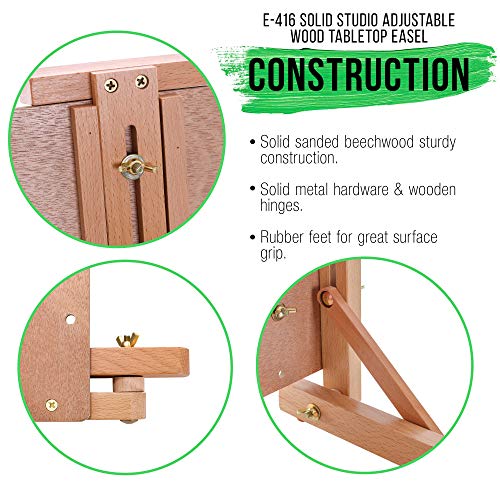 U.S. Art Supply Cancun Solid Wooden Tabletop Easel - Artist Studio Desktop Drawing Table, Portable Drafting Table, Adjustable Art Board, Tabletop Easel for Painting, Holds Up to 23" Canvas, Beechwood