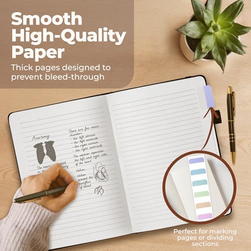 Classic Lined Journal Notebook 8.5x11" A4 Hardcover Leather - Black - 200 Pages College Ruled Large with Sticky Tabs, Pockets, and Pen Loop for Writing and Journaling - Big Hardback Men and Women - color: Black, size: A4 200 Pages