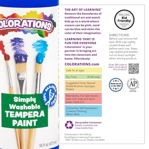 Colorations WSTAP Washable Tempera Paint, 16 fl oz, Apple Green, Non Toxic, Vibrant, Bold, Kids Paint, Craft, Hobby, Fun, Art Supplies - color: Apple Green