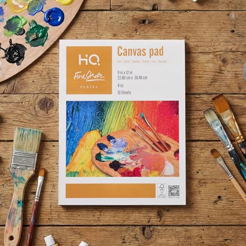HQ Finestroke Canvas Pad, 9 x 12 Inches, 100% Cotton 8 oz Canvas Sheets, 10 Sheets, Acrylic and Oil Painting Pad