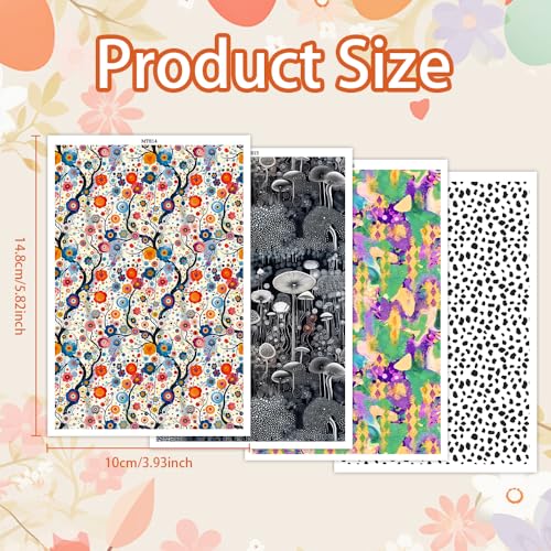 Polymer Clay Transfer Paper, 20 Pcs 4 Designs Creative Floral Mushroom Leopard Water Soluble Transfer Sheet for Polymer Clay for Polymer Clay Earrings Jewelry Making Disposable Stickers 5.82X3.93in - color: 4 Pattern Sets