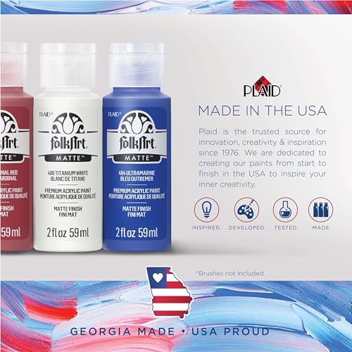 FolkArt Mindful Matte Acrylic Craft Paint Kit, Energetic Colors, 19 Piece Set with 8 Paints, 8 Pouncers, and 3 Premium Paintbrushes - color: Energetic
