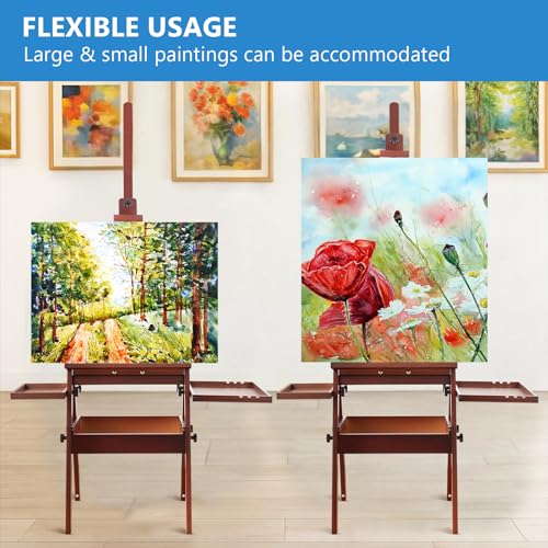 Large Wooden Painting Easel with Storage Drawer and Palettes, H-Frame Studio Easel Stand Holds Canvas up to 36 Inches, Suitable for Adults, Beginners, and Artists, Walnut - style: Walnut
