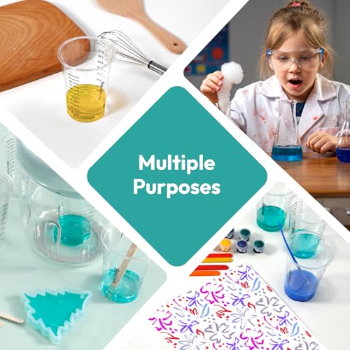 Epoxy Measuring Cups, Resiners 50pcs Resin Mixing Cups for Epoxy Resin, Paint, Crafts Use, with 30 x 24oz & 20 x 8oz Dual Sizes, 50 Mixing Cups, 50 Wooden Sticks, Clear Plastic