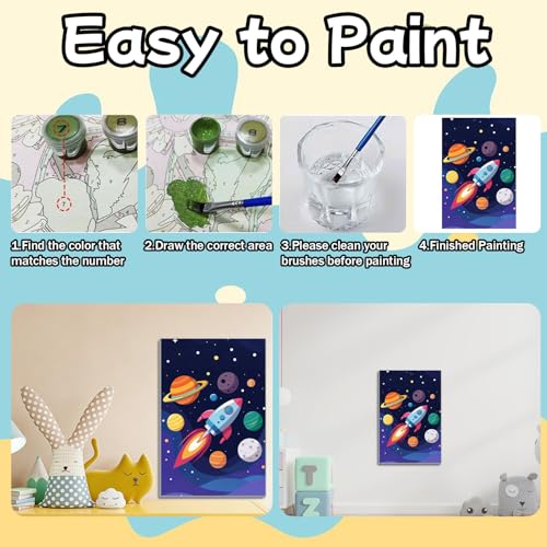 WEMEON Rocket Paint by Numbers Kit for Kids with Frame and Easel, Easy Paint by Numbers Kits for Kids Ages 8-12, Small Painting by Number for Birthday Gift, Painting Party(10X12inch) - color: DAYH-0069-US(8X12inch)