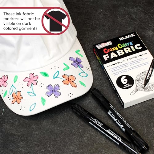 U.S. Art Supply Super Markers Black Dual Tip Fabric Markers Permanent for Clothes - Set of 6 Fabric Pens with Permanent Ink, Double-Ended with Chisel Point and Fine Point Tips - style: 6-Marker Black Set
