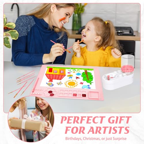 Painting Station, Paint Brush Cleaner (Pre-Assembled) and Silicone Painting Mat 20"X16" Silicone Art Mat with 10 Paint Brushes for Artist Kids Adults Birthday Gifts (Pink) - color: Pink