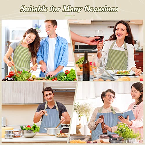 ATROPOS 2 Pack Aprons for Women with Pockets,Waterproof Cooking Aprons for Women,Adjustable Bib Apron Chef Aprons Painting Apron for Kitchen,Cooking,Baking,BBQ,Cleaning,Painting - color: Green /Blue Stripes