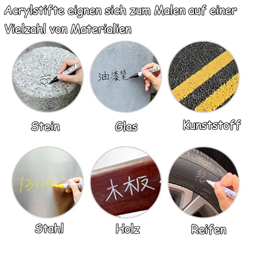 8 white Acrylic pen,1.0-6.0mm permanent marker | Suitable for art projects, painting, rock painting, ceramics, glass, wood, plastic, metal, canvas DIY crafts. - color: White