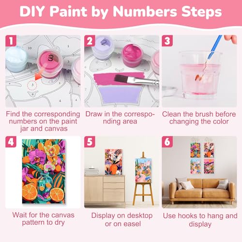 KEYIFA 4 Pack Paint by Numbers Kit, Stretched Canvas Boards for Painting for Adults, Crease-Free Acrylic Oil Painting for Students Favor Sip & Paint Party Supplies, Floral Art Landscape (8x12in)