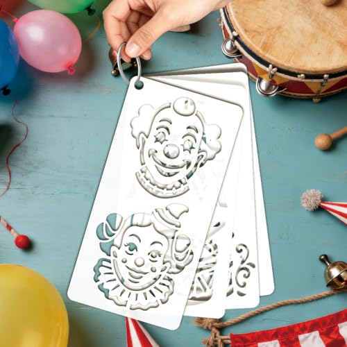 12 Sheets Adventure Circus Stencils for Painting, 12 Styles Plastic Joker Carousel Horse Drawing Template Circus Carnival Art Templates for Painting on Wall Wood Home Decor - style: Adventure Circus