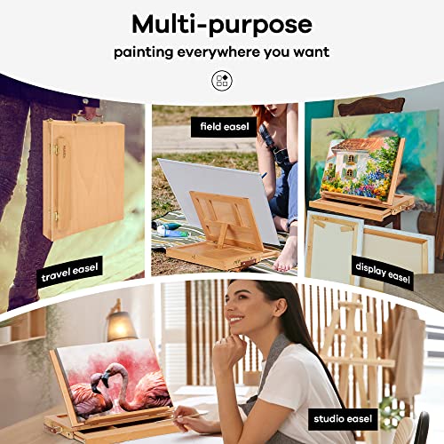VISWIN Tabletop Easel with Storage Drawer & Palette, Adjustable Portable Beech Wood Sketch Box Table Top Easel for Painting, Desktop Travel Art Easel for Adults, Artists, Students - size: With 1 drawer & wood palette