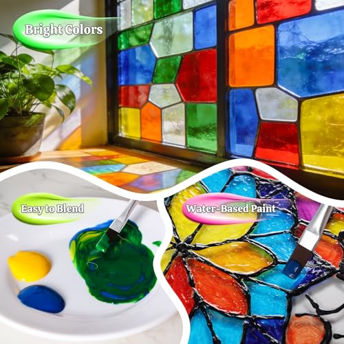 HOMY ARTY Glass Paint 20 Colors (1 fl oz Each) with 3 Brushes, Permanent No-Bake Acrylic Enamel Paint, Waterproof Stained Glass Paints, for Glass Painting, Ceramics, Light Bulbs and Windows