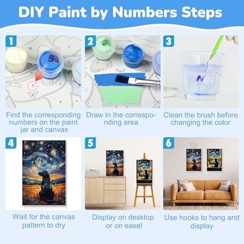 KEYIFA 2 Pack Paint by Numbers Kit, Stretched Canvas Boards for Painting for Adults, Crease-Free Acrylic Oil Painting for Students Favor Sip & Paint Party Supplies, Starry Sky Dog + Cat (8x12in)
