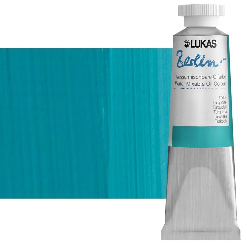 Lukas Berlin Pro Artists Water Mixable Oil Paint 37 ml Tube Turquoise, Water Soluble, Lightfast Pigments, Quick Drying, Easy Clean-Up, Eco-Friendly, Professional Quality, 40 Color Range - color: Turquoise, size: 1.25 Fl Oz (Pack of 1)