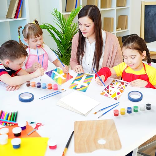 Tinlade 40 Pack Tape Resist Cross Crafts for Kids Easy Crafts for Kids Cross on Paper to Paint Kit Watercolor Paper with Masking Tape Brushes Religious Bible Vbs Sunday School Craft