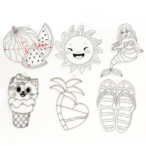 Ayhuhra 30 Sets Summer Suncatcher Craft Kits Glow in the Dark DIY Window Paint Art Sun Catcher Kits for Home Party Activities Art Project - style: Summer