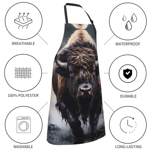 Prancing Brown Horse Heavy Duty Waterproof Apron with Pockets for AdultsResistant Grilling, Gardening, Painting - color: North American Bison