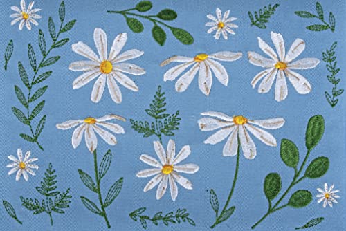 Hobby Gift Medium Sewing Box Organiser, Fabric Covered Storage Box with Handle, Internal Tray, Pin Cushion and Pocket for Sewing, Quilting and Knitting Supplies - color: Denin Daisies