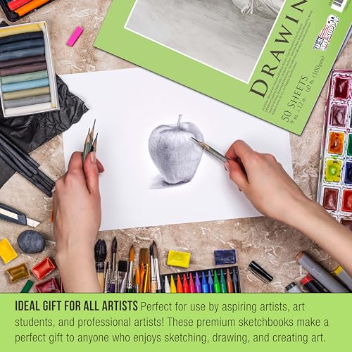 U.S. Art Supply 9" x 12" Premium Drawing Pad, Pack of 2 (50 Sheets Each), 60 lb (100 GSM) - Artist Sketch Book, Mixed Media Paper, Sketchbook for Drawing, Colored Pencils, Charcoal - Adults, Students