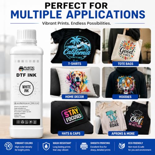 DTF Film White Ink 500ml - Premium Heat Transfer Direct to Film Ink for DTF Printer L1800 XP600 I3200 ET-8550 XP15000 R1390 ET-4800 ET-2800 L800 - color: White, size: 500ml