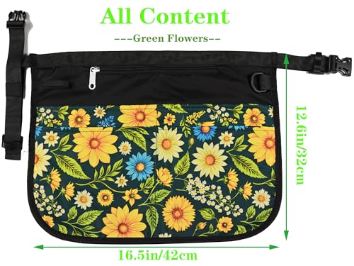 Waterproof Server Apron for Women with 5 Pockets,Quickly Put on and Take off Waitress Aprons,Work Apron for Bartender Barista - color: Green Flowers