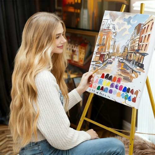 Gold Easel Stand for Sign, 43.5in Heavy Duty | 43.5in height, 4 adjustable tiers, holds 30 lbs, wedding signs, photos, mirrors, tabletop & floor displays, folding metal - size: high--43.5"