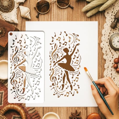 12 Sheets Musical Note Stencils for Painting, 12 Styles Musical Note Butterfly Flower Leaf Dancer Drawing Templates Plastic Art Templates for Painting on Wall Wood Home Decor - style: Melody Ballet