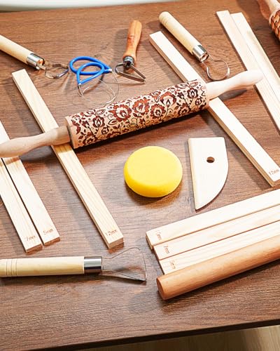 eZAKKA Clay Modeling Pattern Rollers Kit, Wooden Polymer Clay Texture Roller for Pottery, Ceramics & DIY Handcrafts, Style 1 - size: Style 1