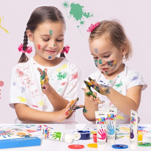 ABEIER Washable Finger Paint for Toddlers, Safe Non-Toxic, 12 x 2oz Vibrant Colors, Baby Safe Paint for Hand and Feet, Mess Free Art Supplies for Kids, Preschool Learning Gifts, Ages 1-3 4 5 6+ - style: 2 Fl Oz (Pack of 12)