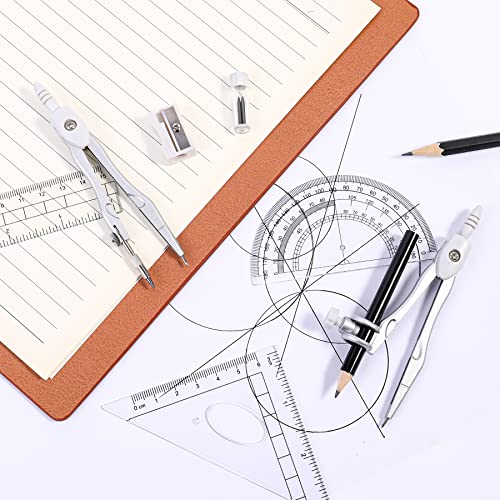 Vobou Math Geometry Kit Sets 10 Piece Student Supplies with Shatterproof Storage Box,Includes Rulers,Protractor,Compass,Eraser,Pencil Sharpener,Lead Refills,Pencil,for Drafting(White) - color: White