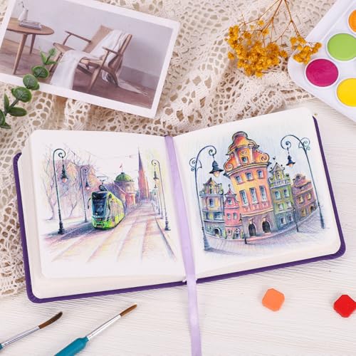 Hardcover Pocket Sketchbook, 5" x 5" Square Mini Sketchbook, 98lb/160gsm Heavyweight Tiny Sketch Book, 80 Sheets Small Travel Drawing Journal for Adults, Artist, Ideal for Gift (Purple) - color: Violet