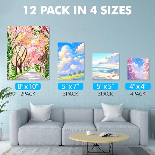 ESRICH Canvas Boards for Painting 12 Pack Art Supplies Paint Canvas 4x4, 5x5, 5x7, 8x10 Blank Large Canvases for Painting-Cotton Primed Canvas Panels for Acrylic, Oil, Gouache & Tempera. - size: 12 pack(4x4 5x5 5x7 8x10)