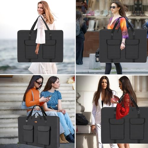 TreochtFUN Hard Side Art Portfolio Bag 24 X 36, Upgrade Heavy Duty Art Carrying Case With Metal Rigid Frame,Sturdy Fabric For Artwork, Advertising,Canvas,Boards,Screen Monitors & Displays (Black)