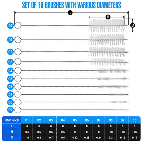 10 Pieces Drinking Straw Cleaning Brush Straw Cleaner Straw Brush Pipe Cleaners Tube Bottle Cleaning Brush - color: White
