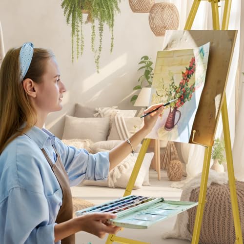 CroBlissful Gold 50" Easel Stand for Wedding Sign Adjustable 3Tier Height Display Easel with Chain Heavy Duty Floor Tripod for Welcome Wedding Sign Painting Canvas Baby Shower Party Poster (Metal) - color: Gold
