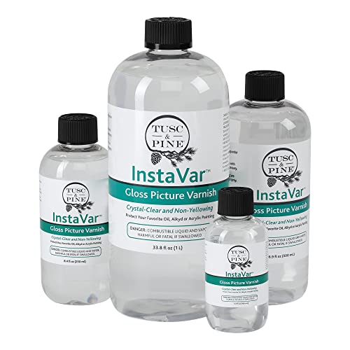 Jerry's Artarama InstaVar™ Gloss Picture Varnish & Varnish Brush Sets - Perfect for Varnish Paintings, Artists, Professionals, Restoration, & More! - 33.8oz Bottle w/ Set of 6 Brushes - size: 33.8oz Bottle & Brushes